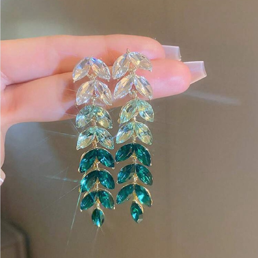 Elegant Crystal Leaf Drop Earrings